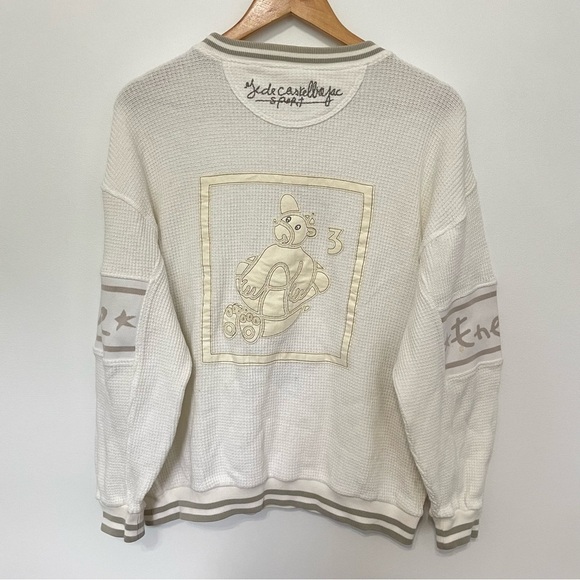 French Designer Teddy Bear Varsity Waffle Crewneck Tennis Academia Sweater - Picture 5 of 5